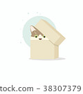 Small cute funny kitten hiding in a box 38307379