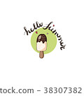 A chocolate and cream ice cream on a stick. 38307382
