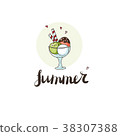 A layered multicolored ice cream scoops in a glass 38307388