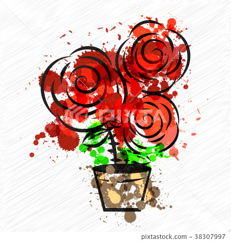 Pink roses watercolor vector background. 38307997