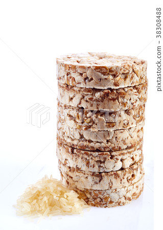 Round wheat crispbread, white background Round wheat crispbread, white background 38308488