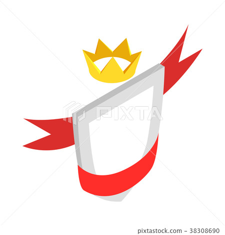 Shield with red ribbon and crown icon Shield with red ribbon and crown icon 38308690
