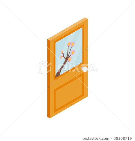 Wooden door with flower on glass icon 38308719