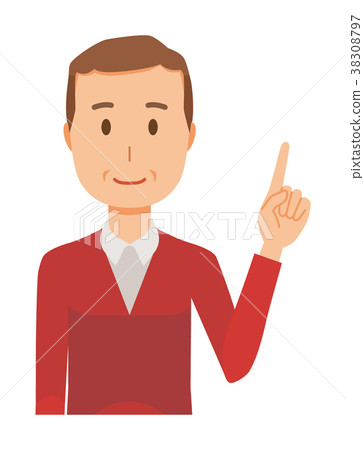 穿著毛衣的中年男子指著 穿著毛衣的中年男子指著 38308797
