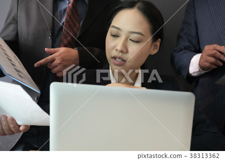 financial inspector analyze accounting plan report. businessman working with new startup project. internal auditor audit performance revenue. business meeting at office. 38313362