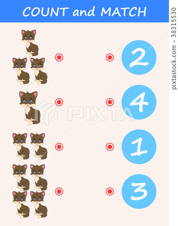 Count and match cat cartoon. Math educational game 38315530