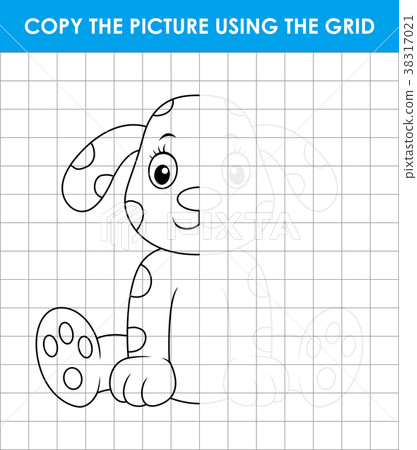 Cute dalmatian dog sitting. Grid copy game, comple Cute dalmatian dog sitting. Grid copy game, comple 38317021