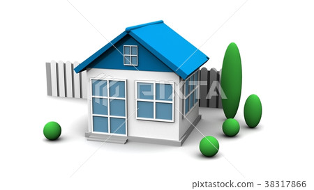 House and garden on white background. 3D rendering 38317866