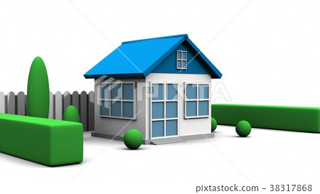 House and garden on white background. 3D rendering 38317868