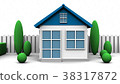 House and garden on white background. 3D rendering 38317872
