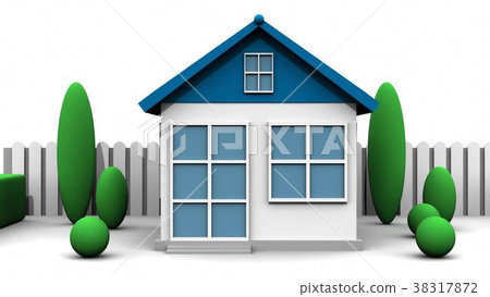 House and garden on white background. 3D rendering 38317872