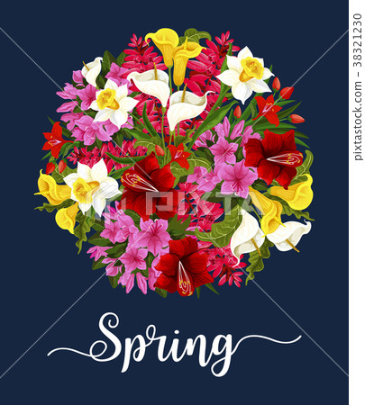 Spring flower greeting card with floral bouquet Spring flower greeting card with floral bouquet 38321230