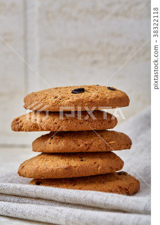 Chocolate chips cookies isolated on light 38322118