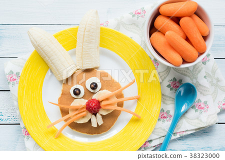 Easter Bunny Pancake For Kids. Colorful Funny Meal 38323000