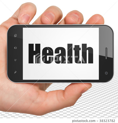Healthcare concept: Hand Holding Smartphone with Healthcare concept: Hand Holding Smartphone with 38323782