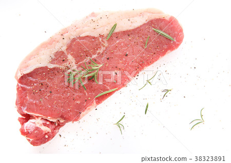 Fresh raw beef steak with pepper and rosemary  38323891