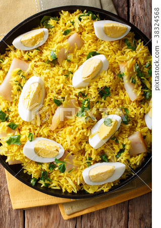 Kedgeree with smoked fish, eggs and spices Kedgeree with smoked fish, eggs and spices 38324568