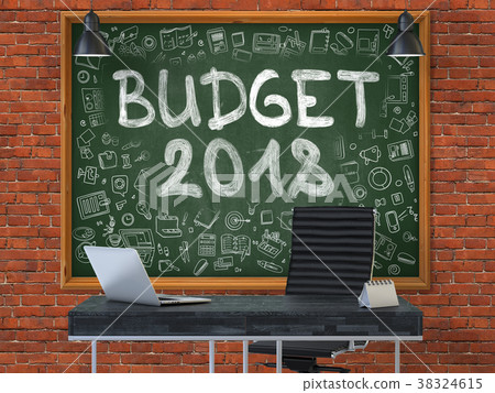 Budget 2018 on Chalkboard in the Office. 3d 38324615