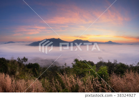 Misty landscape view on mountain in morning 38324927
