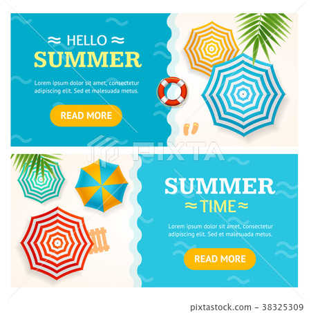 Hello Summer Time Banner Horizontal Set Vector Stock Illustration