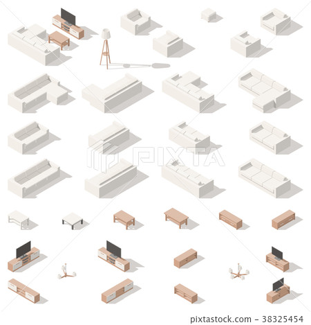 Living room low poly isometric icon set Living room low poly isometric icon set 38325454