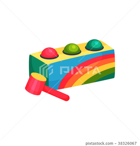 Colorful box with three balls and hammer. Children Colorful box with three balls and hammer. Children 38326067