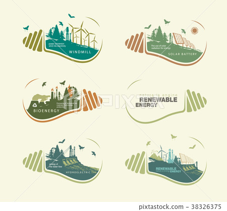 Renewable energy set of earth in bulb. The concept 38326375