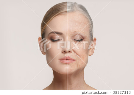 Comparison. Portrait of beautiful woman with Comparison. Portrait of beautiful woman with 38327313