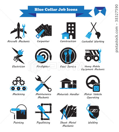 Blue Collar Job - Black And Blue Flat Icons 38327590