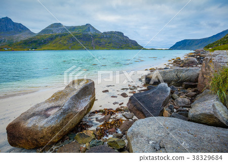 Fjord in rainy weather. Lofoten islands 38329684