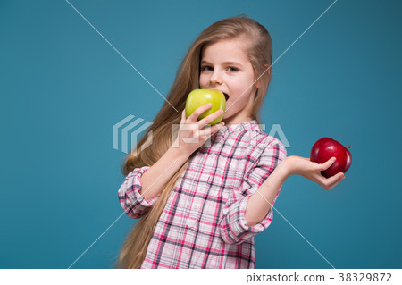 Little beauty girl in shirt with long brown hair Little beauty girl in shirt with long brown hair 38329872