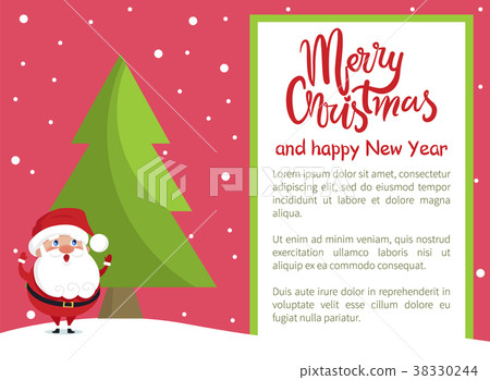 Merry Christmas Happy New Year Poster Santa Tree 38330244