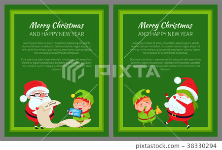 Merry Christmas New Year Poster Santa and Elf Merry Christmas New Year Poster Santa and Elf 38330294