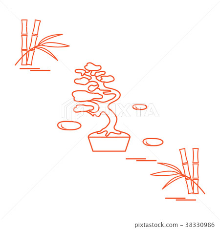 Stylized icon of bonsai tree and bamboo Stylized icon of bonsai tree and bamboo 38330986