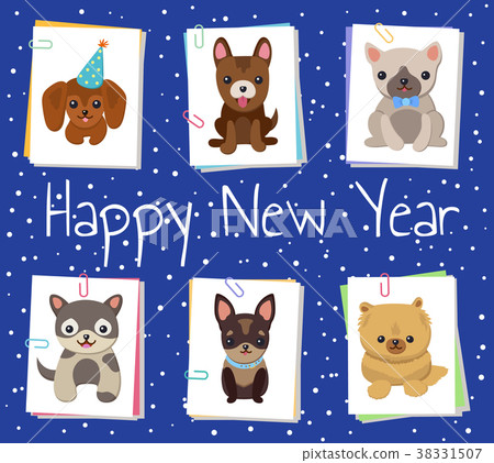 Happy New Year Pets Poster Vector Illustration Happy New Year Pets Poster Vector Illustration 38331507