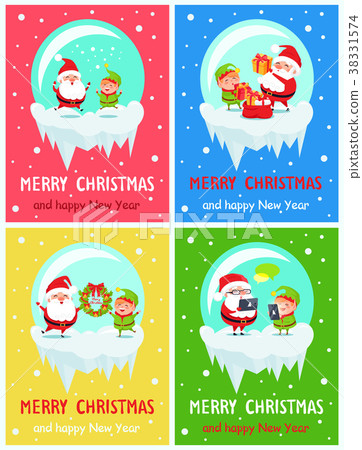 Happy New Year Merry Christmas Poster Santa Elf Happy New Year Merry Christmas Poster Santa Elf 38331574