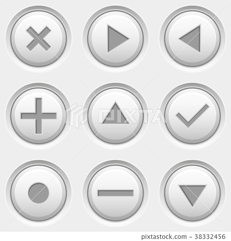 Round media and video control buttons. White icons 38332456