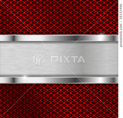 Stainless steel plate on red perforated background 38332498