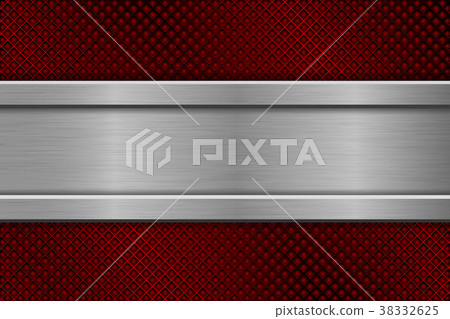 Red perforated background with metal plate 38332625
