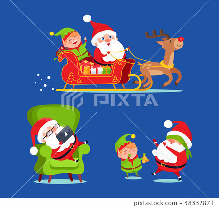 Santa Claus Riding Deer Sledge with Elf Icon Santa Claus Riding Deer Sledge with Elf Icon 38332871