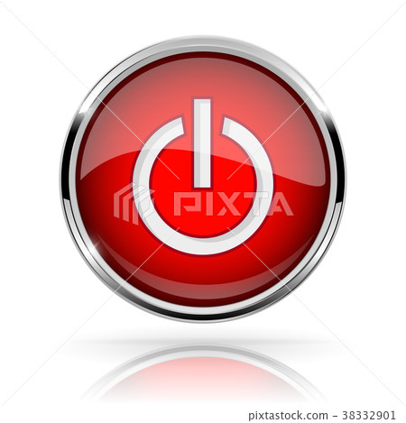 Red round media button. POWER button. Shiny icon Red round media button. POWER button. Shiny icon 38332901