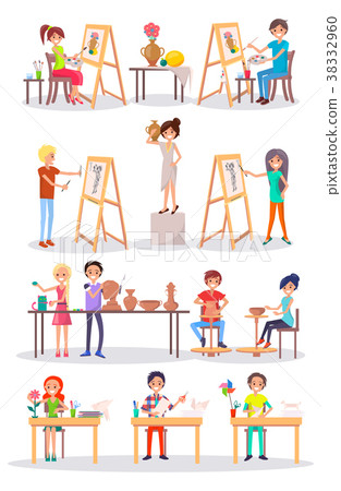Joyful Young Artists Isolated Cartoon Illustration Joyful Young Artists Isolated Cartoon Illustration 38332960
