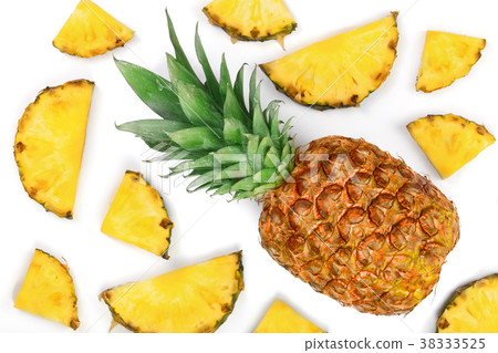 Sliced pineapple isolated on white background. Top Sliced pineapple isolated on white background. Top 38333525