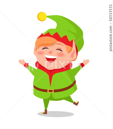 Merry Elf in Green Suit Stands on One Leg and Sing Merry Elf in Green Suit Stands on One Leg and Sing 38333531