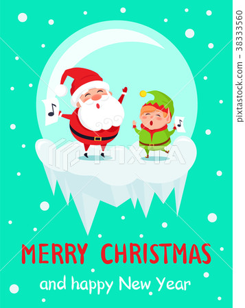 Merry Christmas Happy New Year Poster Santa Elf Merry Christmas Happy New Year Poster Santa Elf 38333560