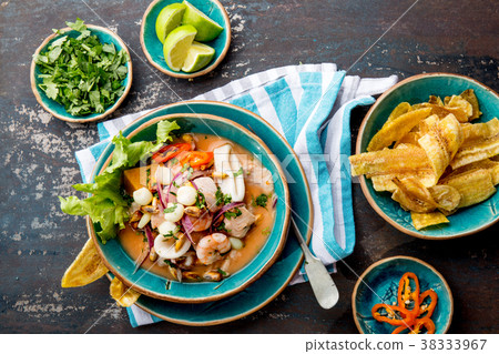 PERUVIAN CEVICHE SEBICHE. Peruvian seafood and PERUVIAN CEVICHE SEBICHE. Peruvian seafood and 38333967