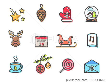 Christmas Icons Colorful Set, Vector Illustration Christmas Icons Colorful Set, Vector Illustration 38334668