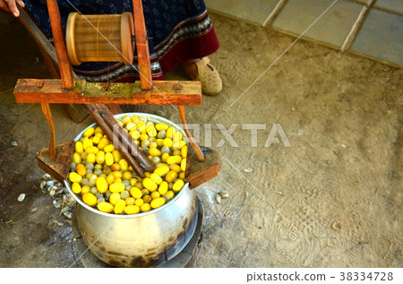 Boiling silk worm cocoon for making the silk Boiling silk worm cocoon for making the silk 38334728