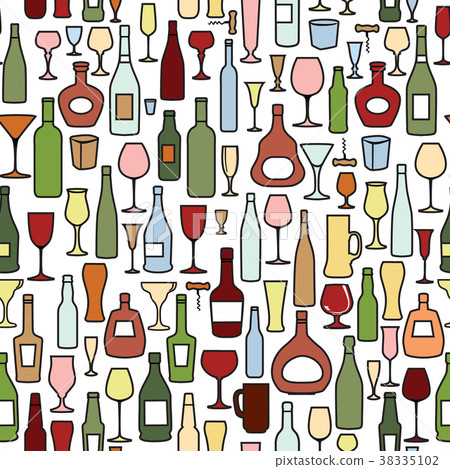 Wine bottle glass tile pattern Drink background Wine bottle glass tile pattern Drink background 38335102