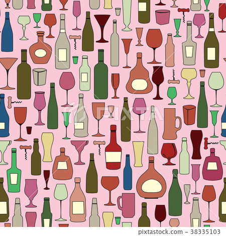 Wine bottle, glass tile pattern. Bar background Wine bottle, glass tile pattern. Bar background 38335103